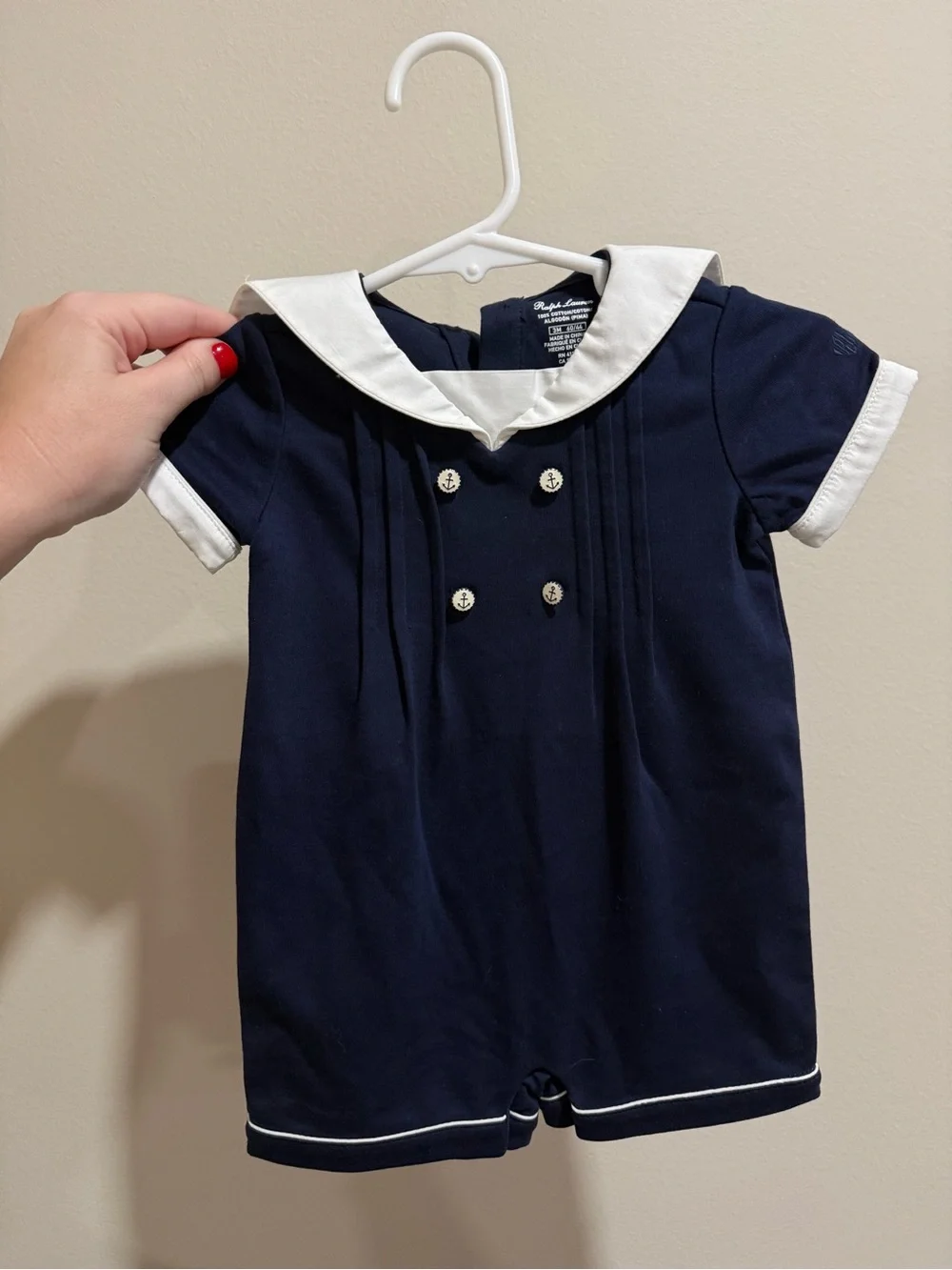 Polo Ralph Lauren Baby Boy 3M Navy Sailor Romper Nautical Anchor